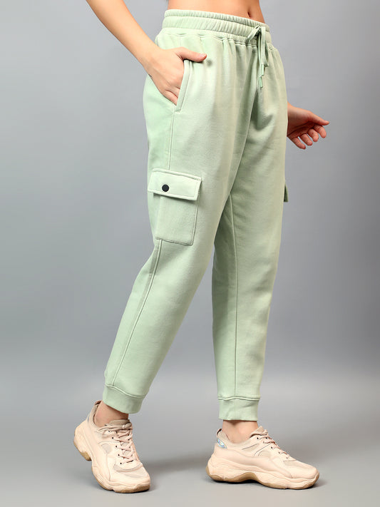 Women's Green Solid Ankle Length Regular Fit Cargo