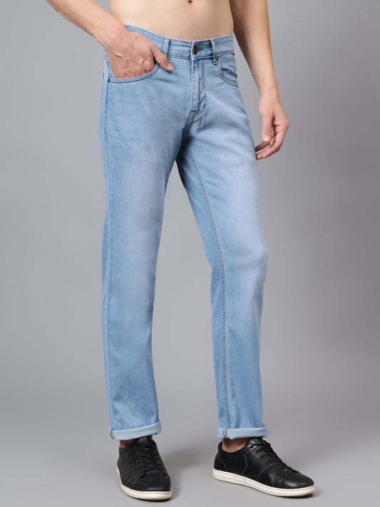 Denim Jeans for Men l Breathable & Soft with Color Fastness Ultra Narrow Fit Cotton Fabric Solid Pattern Button Closure
