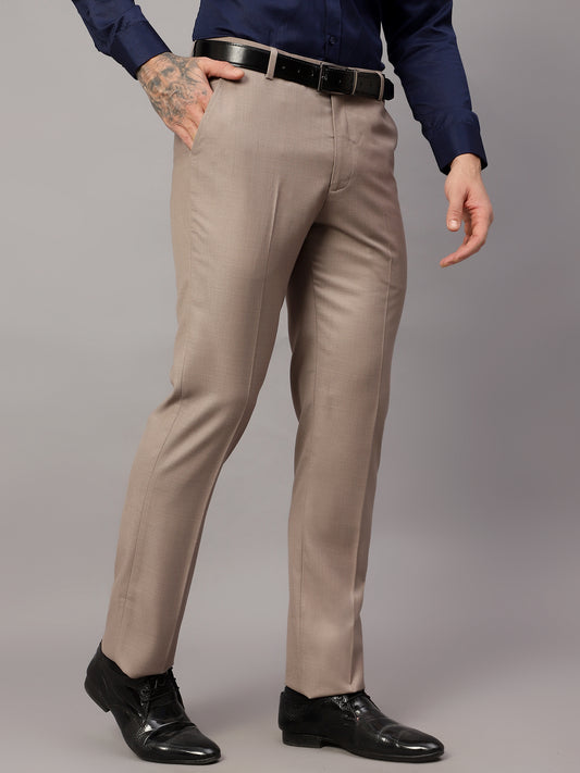 Formal Trouser for Men | Breathable & Soft with Color Fastness Regular Fit Terry Rayon Fabric Self Design Pattern Hook & Eye Closure