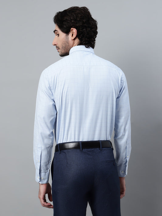 Men's Sky Blue Formal Medium Checks Full Sleeve Shirt
