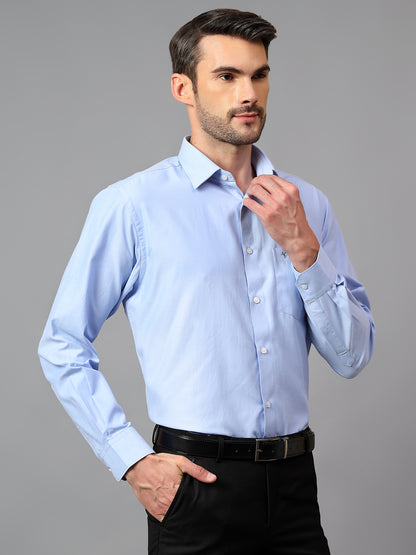 Men's Blue Formal Self Textured Full Sleeve Shirt