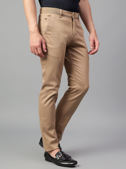 Casual Trouser for Men | Breathable & Soft with Color Fastness Regular Fit Cotton Blend Fabric Self Design Pattern Button Closure
