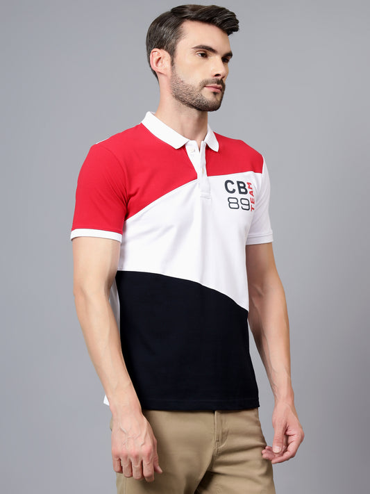 T-Shirt for Men | Breathable & Soft with Color Fastness Regular Fit Polo Neck Poly Cotton Fabric Colour Block Pattern