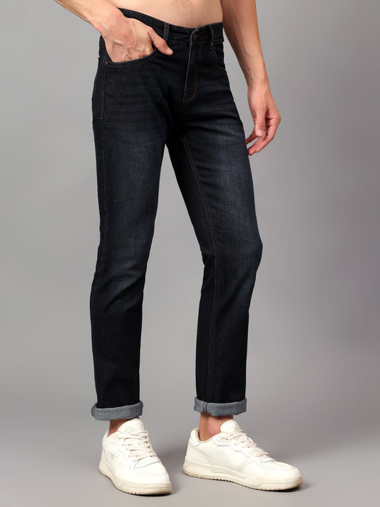 Denim Jeans for Men l Breathable & Soft with Color Fastness Ultra Narrow Fit Cotton Fabric Solid Pattern Button Closure