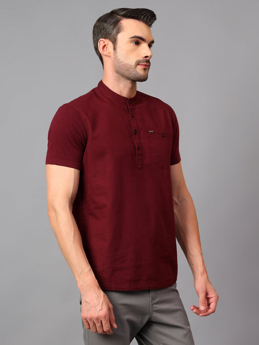 Men's Maroon Casual Plain Half sleeve Shirt Kurta
