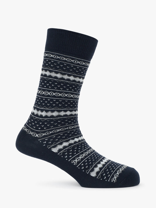 Men's Pack Of 5 Navy Blue Crew Length Printed Casual Socks