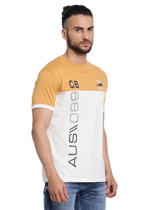 Men's Mustard Regular Fit Printed Half Sleeve Casual T-Shirt