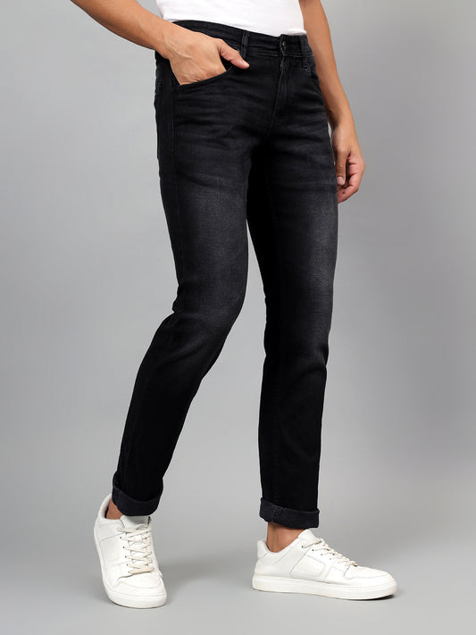 Denim Jeans for Men l Breathable & Soft with Color Fastness Ultra Narrow Fit Cotton Fabric Solid Pattern Button Closure