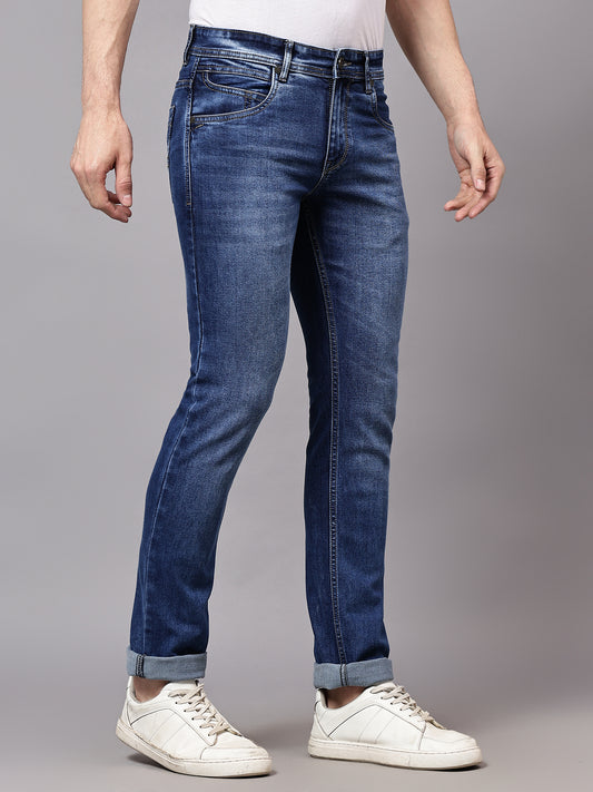 Denim Jeans for Men l Breathable & Soft with Color Fastness Ultra Narrow Fit Cotton Fabric Solid Pattern Button Closure