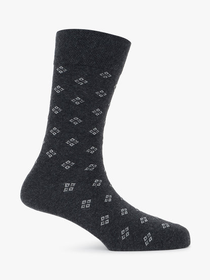 Men's Pack Of 5 Grey Crew Length Printed Casual Socks