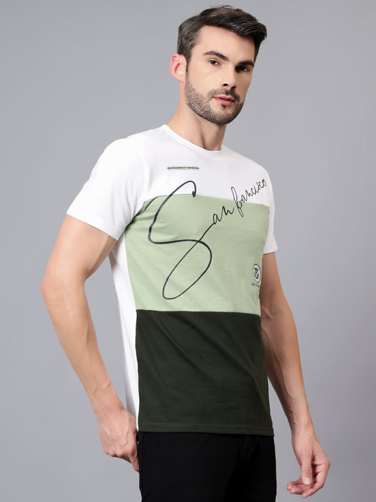 T-Shirt for Men | Breathable & Soft with Color Fastness Regular Fit Round Neck Poly Cotton Fabric Colour Block Pattern