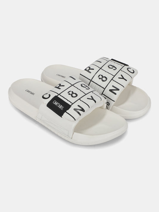 Men's White Colourblock Sliders
