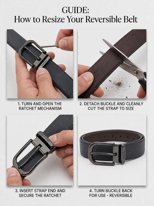 Men's Textured Black Brown Reversible Formal Belt
