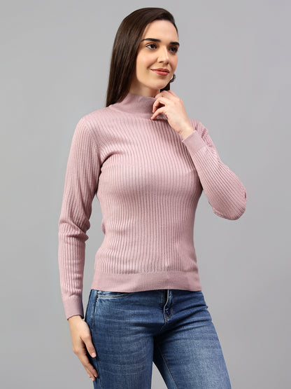 Women's Pink Self Design High Neck Skeevi