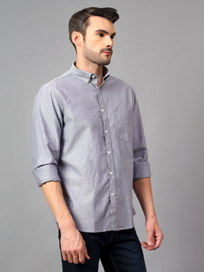 Men's Navy Blue Casual Plain Full Sleeve Shirt