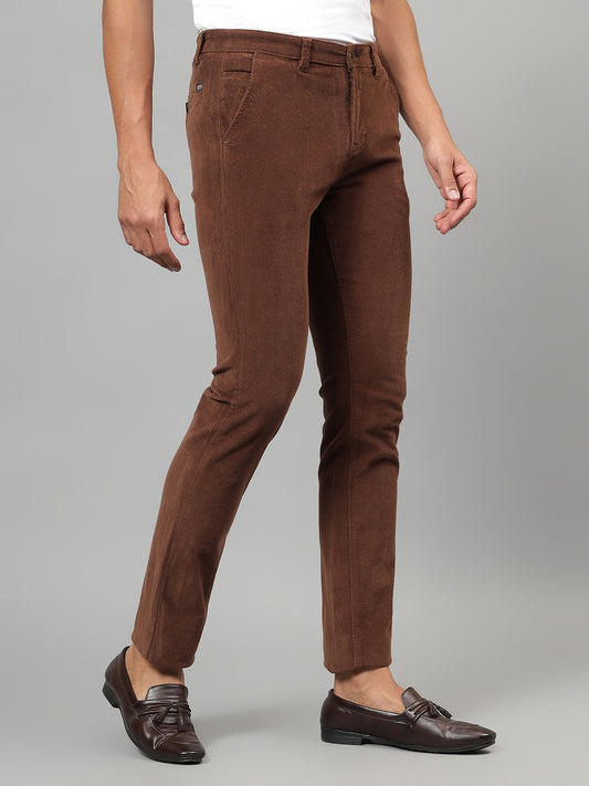 Casual Trouser for Men | Breathable & Soft with Color Fastness Regular Fit Cotton Blend Fabric Self Design Pattern Button Closure