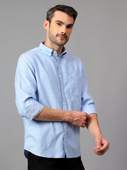 Men's Sky Blue Casual Plain Full Sleeve Shirt