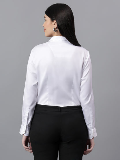 Women's Solid White Spread Collar Full Sleeves Formal Shirt
