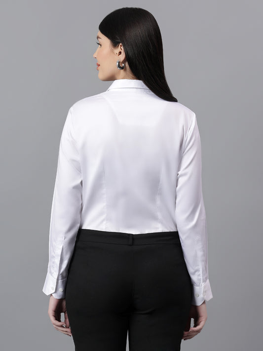 Women's Solid White Spread Collar Full Sleeves Formal Shirt