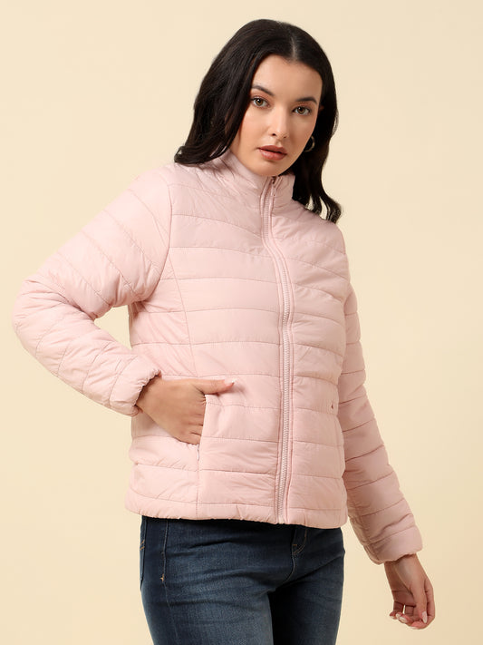 Reversible Jacket for Women | Premium Casual Jacket Regular Fit Mock Neck Nylon Fabric Solid Pattern