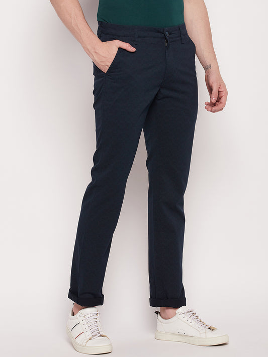 Cantabil Men Navy Blue Cotton Blend Checkered Regular Fit Casual Trouser (7057759928459)