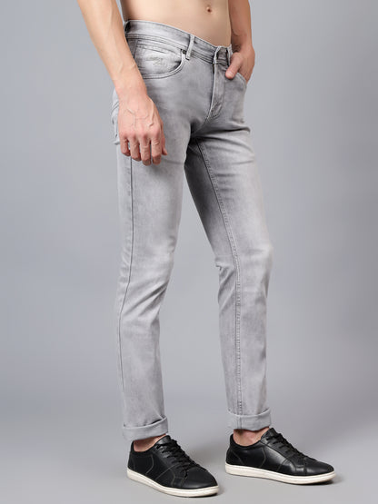 Men's Grey Solid Full Length Stretchable Jeans