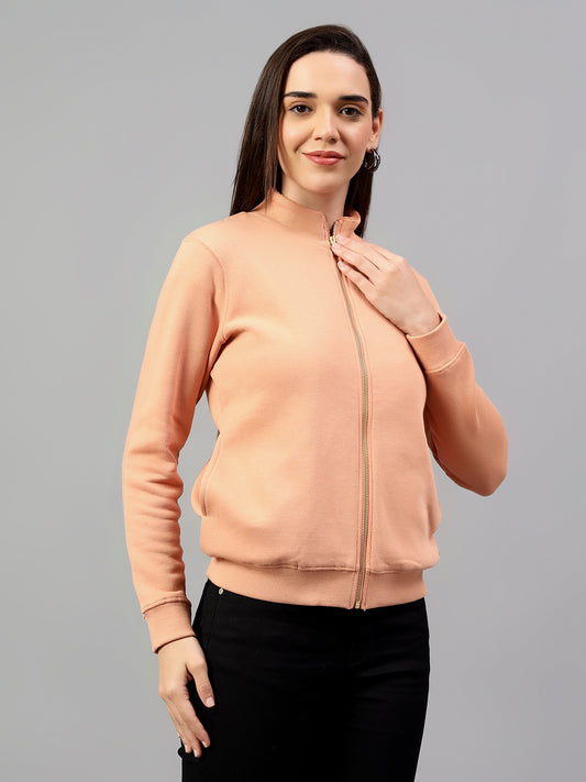 Women's Peach Solid Mock Collar Sweatshirt