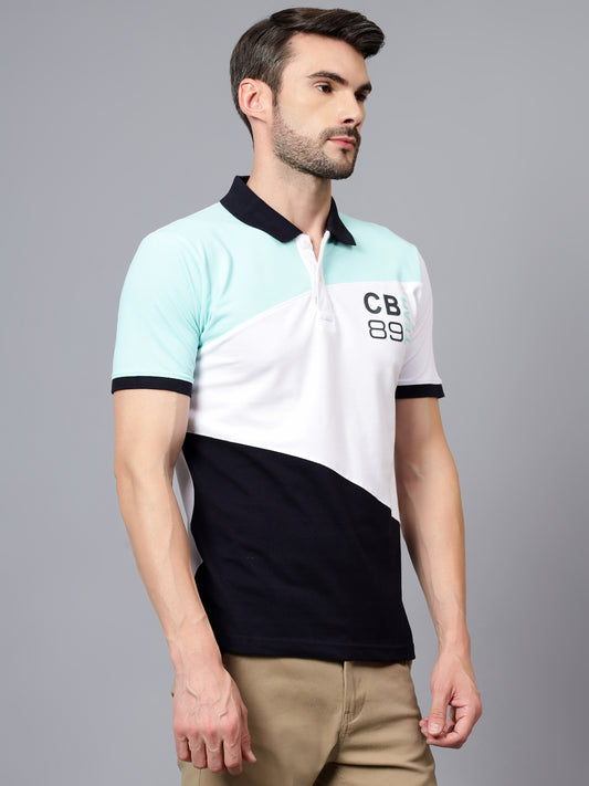 T-Shirt for Men | Breathable & Soft with Color Fastness Regular Fit Polo Neck Poly Cotton Fabric Colour Block Pattern
