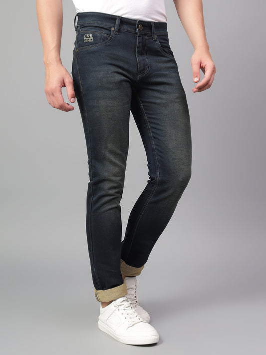 Denim Jeans for Men l Breathable & Soft with Color Fastness Ultra Narrow Fit Cotton Fabric Solid Pattern Button Closure