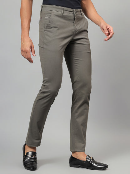 Casual Trouser for Men | Breathable & Soft with Color Fastness Regular Fit Cotton Blend Fabric Self Design Pattern Button Closure