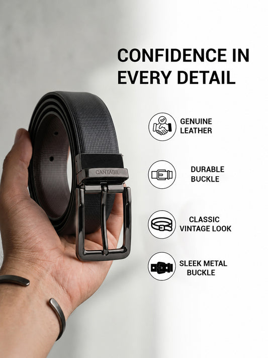 Men's Textured Black Brown Reversible Formal Belt