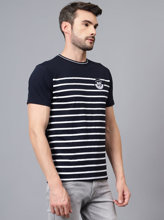 T-Shirt for Men | Breathable & Soft with Color Fastness Regular Fit Round Neck Poly Cotton Fabric Striped Pattern