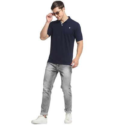 Men's Navy Regular Fit Solid Half Sleeve Casual T-Shirt