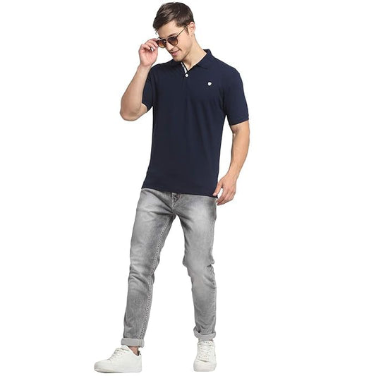 Men's Navy Regular Fit Solid Half Sleeve Casual T-Shirt
