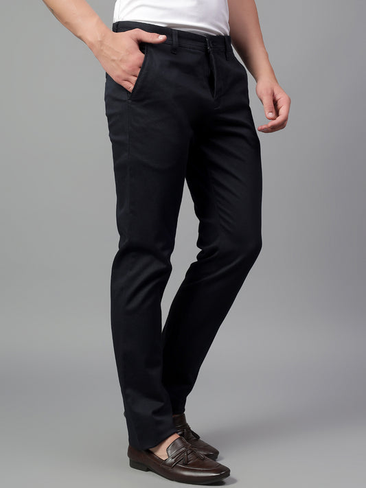 Casual Trouser for Men | Breathable & Soft with Color Fastness Regular Fit Cotton Blend Fabric Self Design Pattern Button Closure