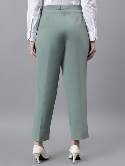 Women's Green Solid Regular Fit Formal Trosuer