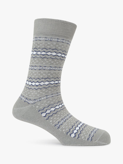 Men's Pack Of 5 Grey Crew Length Printed Casual Socks