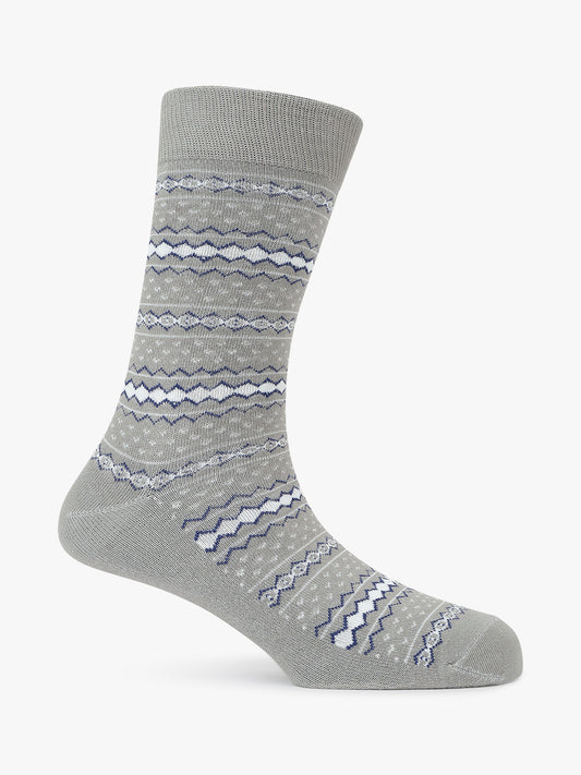 Men's Pack Of 5 Grey Crew Length Printed Casual Socks