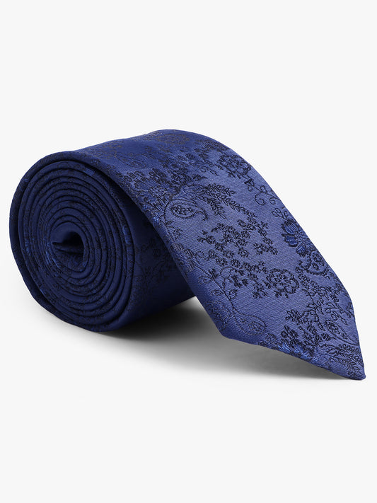 Cantabil Men's Navy Blue Floral Printed Broad Tie