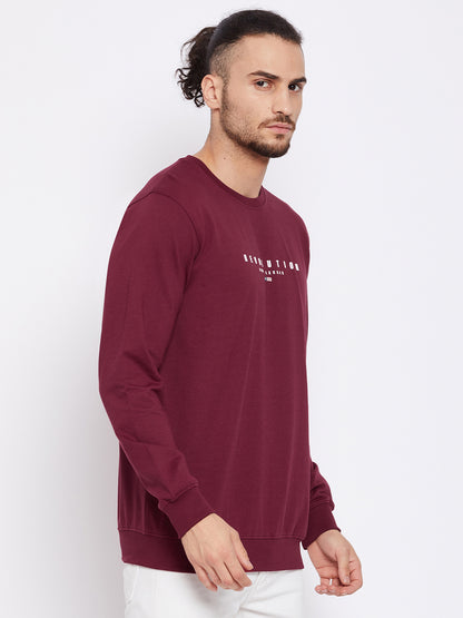 Men Round Neck Full Sleeves Maroon Casual Sweatshirt