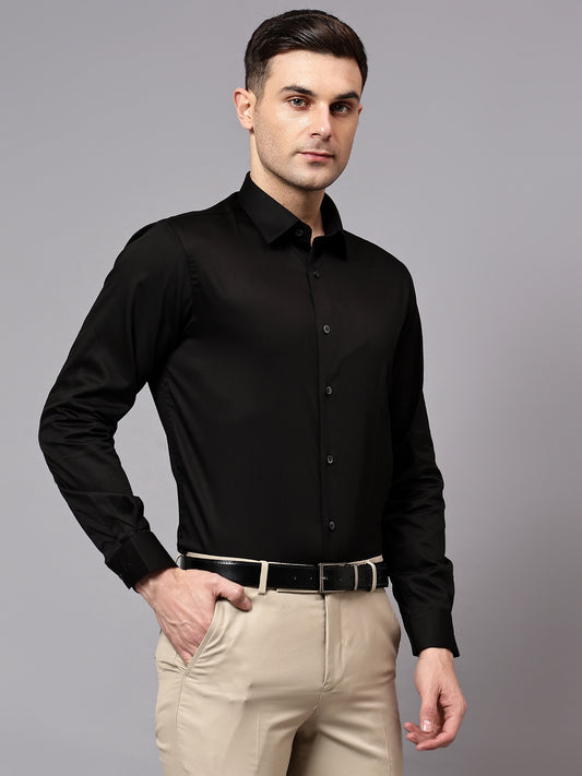 Men's Black Regular Fit Solid Full Sleeve Party Wear Shirt