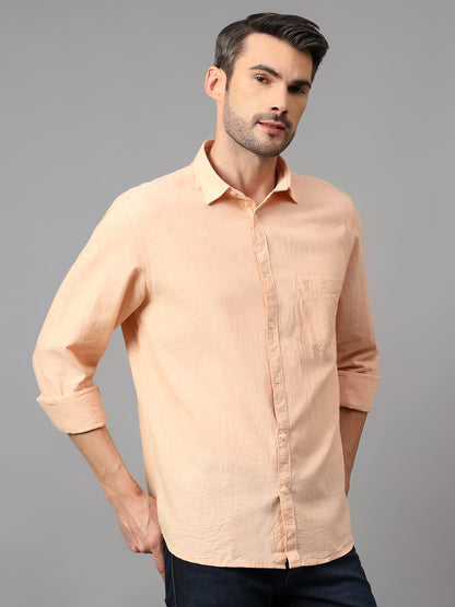 Men's Orange Casual Plain Full Sleeve Shirt