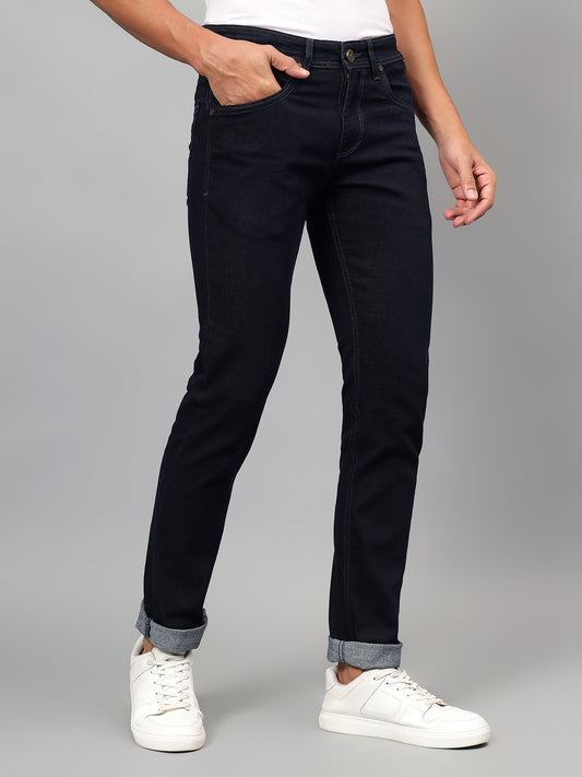 Denim Jeans for Men l Breathable & Soft with Color Fastness Ultra Narrow Fit Cotton Fabric Solid Pattern Button Closure