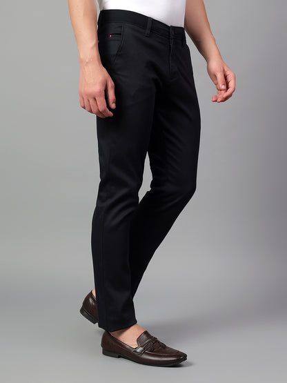 Casual Trouser for Men | Breathable & Soft with Color Fastness Regular Fit Cotton Blend Fabric Self Design Pattern Button Closure