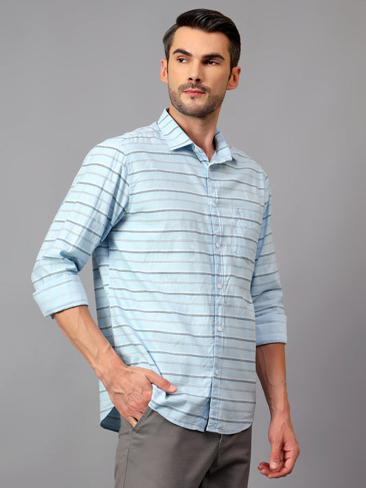 Casual Shirt for Men | Breathable & Soft with Color Fastness Regular Fit Spread Collar Neck Cotton Fabric Striped Pattern