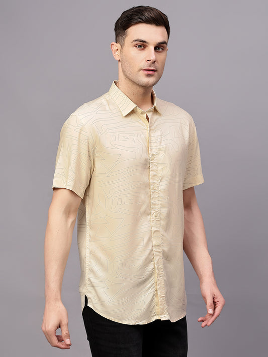 Casual Shirt for Men | Breathable & Soft with Color Fastness Regular Fit Spread Collar Neck Viscose Fabric Printed Pattern
