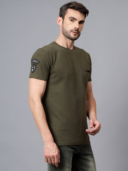 Men's Green Solid Round Neck Half Sleeve T-shirt