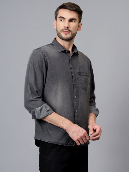 Men's Black Casual Denim Full Sleeve Shirt