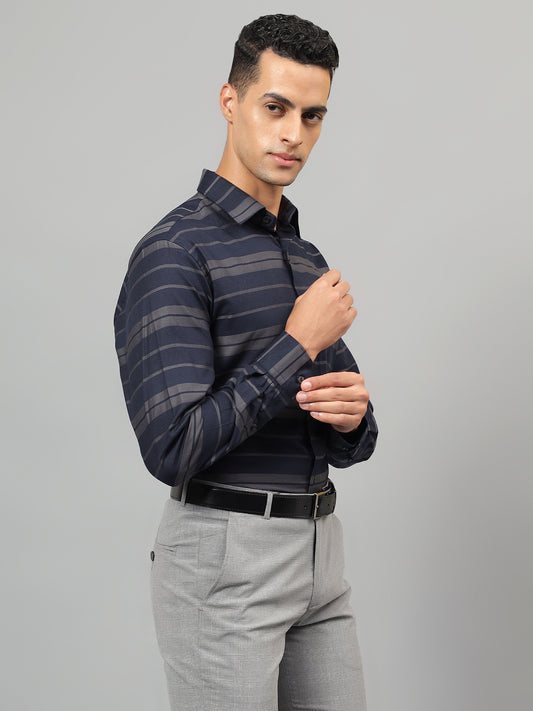 Formal Shirt for Men l Breathable & Soft with Color Fastness Regular Fit Spread Collar Neck Cotton Fabric Striped Pattern