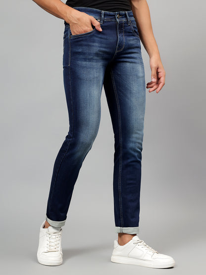 Denim Jeans for Men l Breathable & Soft with Color Fastness Ultra Narrow Fit Cotton Fabric Solid Pattern Button Closure